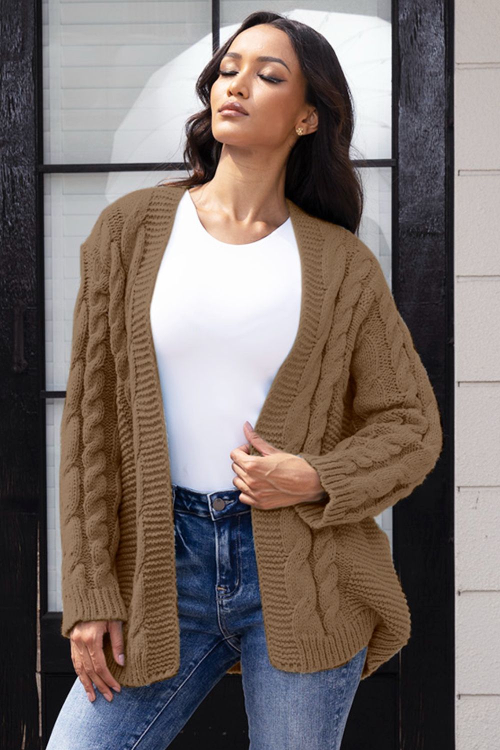 Heidi-Mode | Offene Front Zopfmuster Strickjacke
