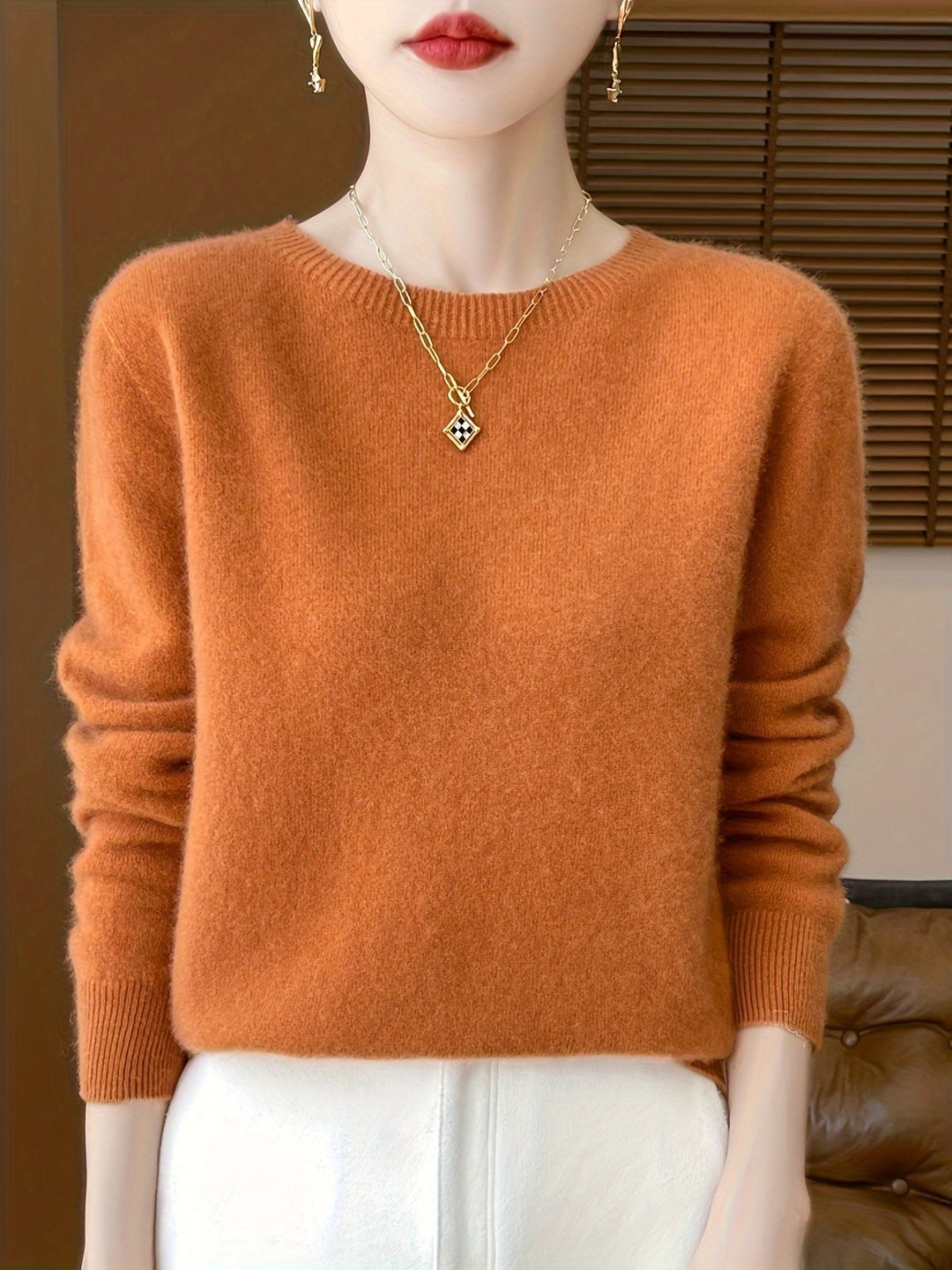 Heidi-Mode | Wolle Shearling Pullover Kleid mit Rundhalsausschnitt und Mittlerem Stretch für Frauen