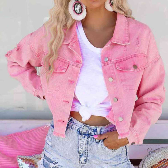 Heidi-Mode | Star Raw Hem Fransen Detail Denimjacke