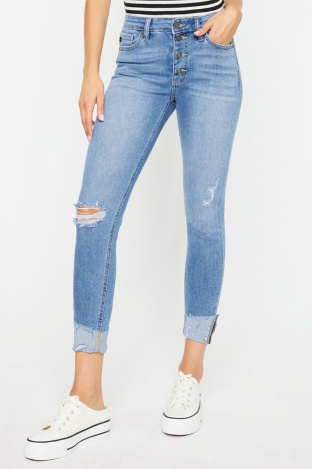 Heidi-Mode | Kancan Distressed Cat'S Whiskers Button Fly Jeans