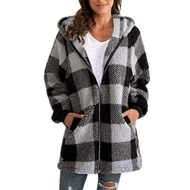 Heidi-Mode | Damen Plaid Jacke Kapuze