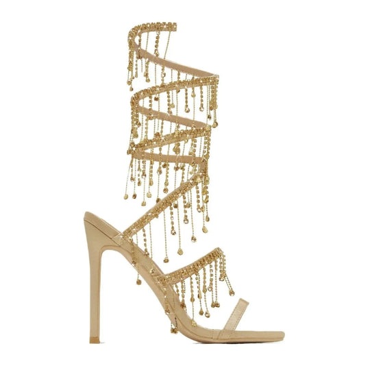Heidi-Mode | Sandalen met 11 cm hak, ronde neus, klein satijnen oppervlak
