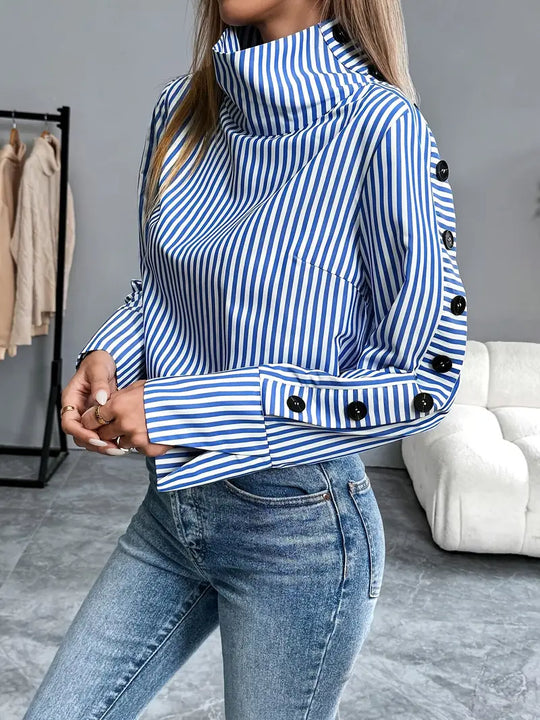 Heidi-Mode | Gestreifte Bluse mit Hohem Kragen