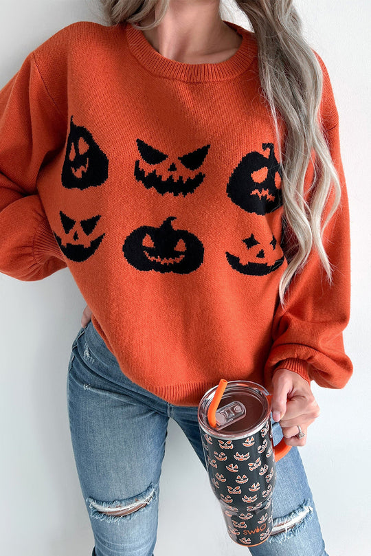 Halloween Kürbis Gesicht Muster Drop Shoulder Pullover