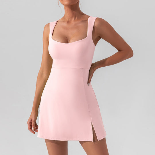 Heidi Mode | Hosenträger einfarbig Yoga Tennisrock leichtes Sportkleid