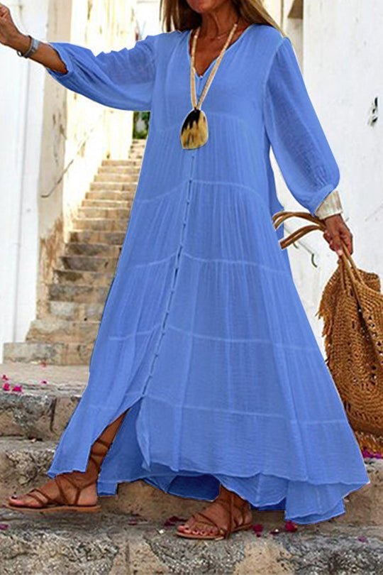Heidi-Mode | Seraphina Maxikleid aus Baumwolle mit Knopfleiste und Stufen-Design