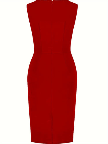 Heidi-Mode | Get Tucked Solid Bodycon Rundhals Ärmellos Fest Formal Kleid für Frauen