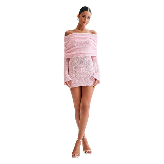 Heidi-Mode | Langarm Off Shoulder Kleid mit Ausschnitten und Kurzem Rock