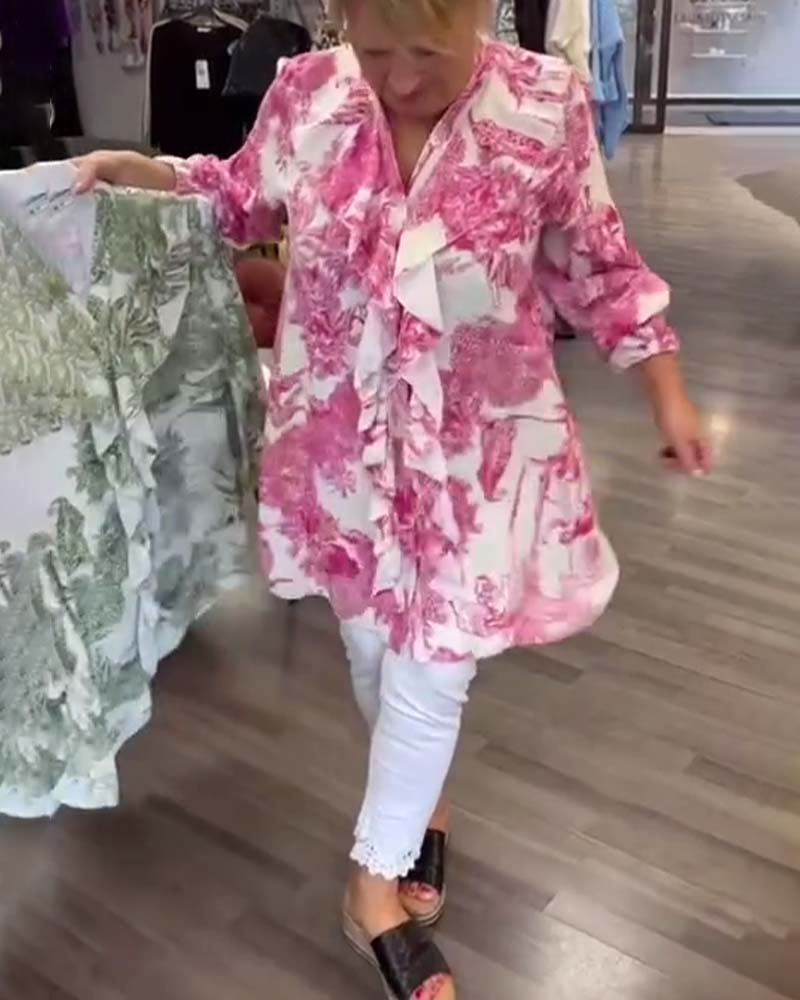 Heidi-Mode | Lässige Bluse mit Dezent Bedruckten Rüschen