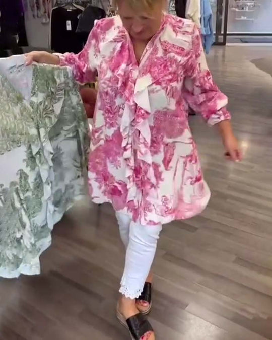 Heidi-Mode | Lässige Bluse mit Dezent Bedruckten Rüschen