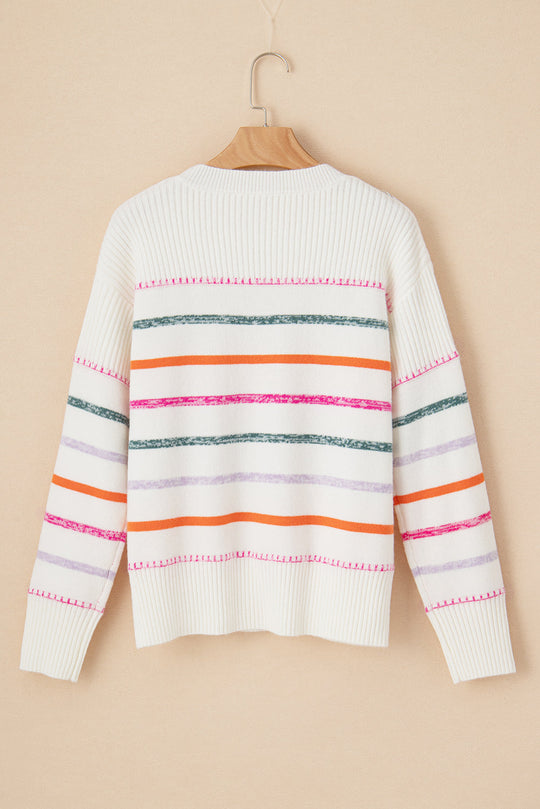 Bunt Gestreifter Pullover Mit Rippstrickmuster