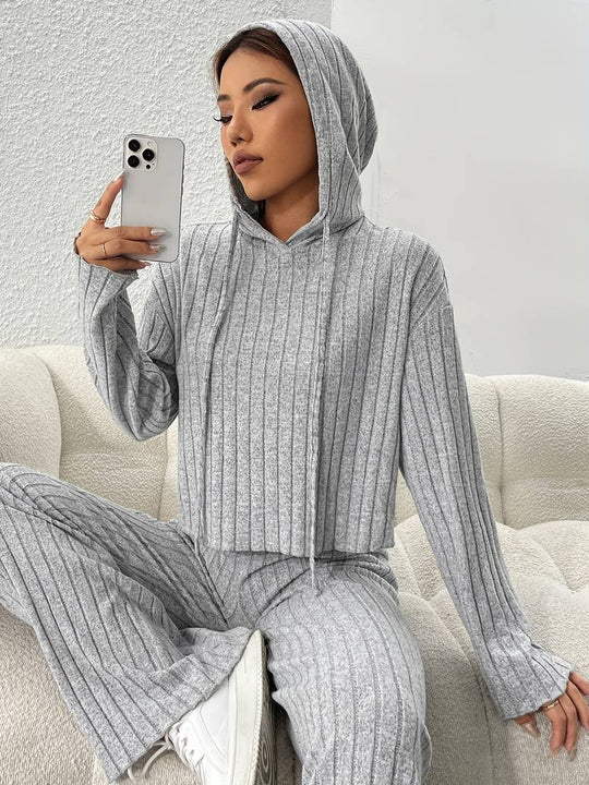 Heidi-Mode - Lässiges Herbst Graues Sweatshirt Kusch Set für Frauen