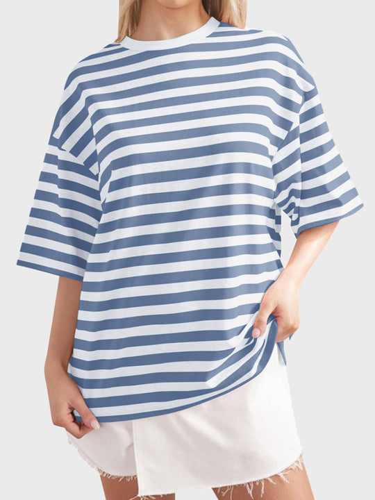 Heidi-Mode | Gestreiftes Rundhals-Halbarm-T-Shirt
