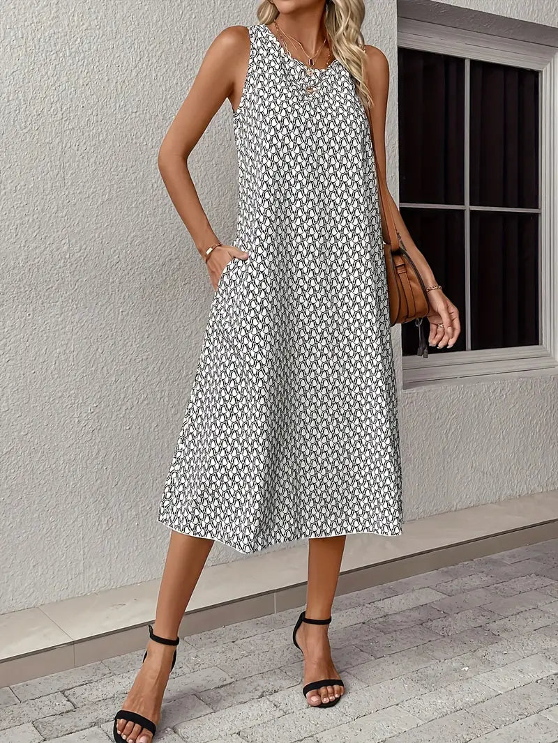 Midi-Kleid mit Rundhals und Allover-Print