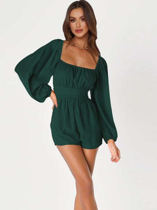 Heidi-Mode | Tie Back Smocked Ballonärmel Overall
