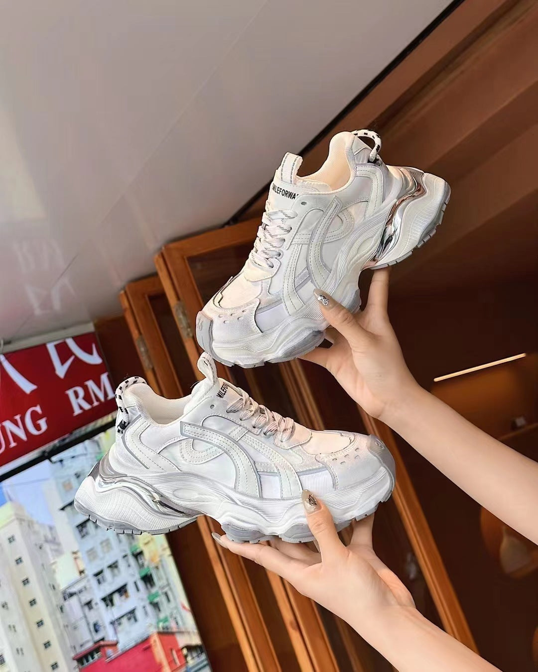 Heidi-Mode | Echtes Leder Plattform Lässige Verblasste Effekt Klobige Sneakers Frauen
