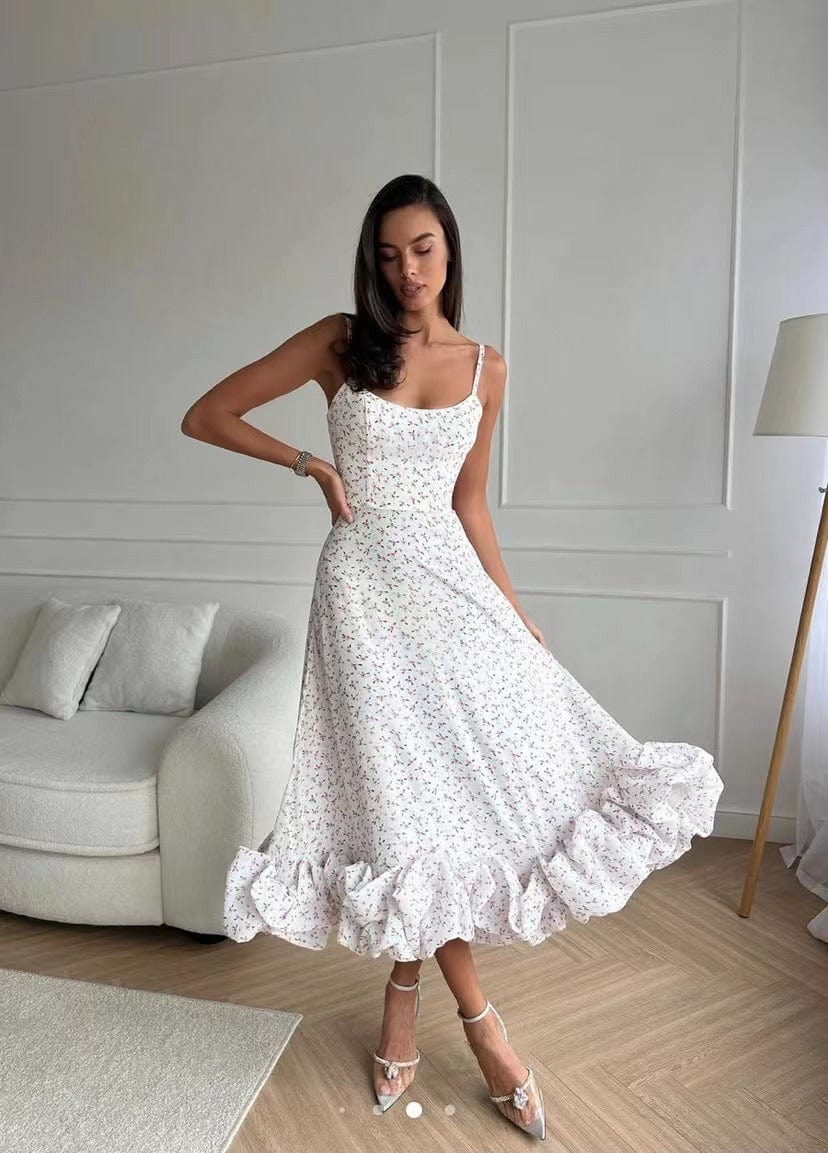 Heidi-Mode | A-Linie Midi-Kleid mit Rüschen Perfekt für Feste Fleurie