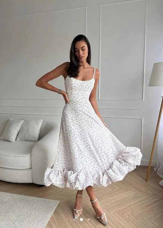 Heidi-Mode | A-Linie Midi-Kleid mit Rüschen Perfekt für Feste Fleurie