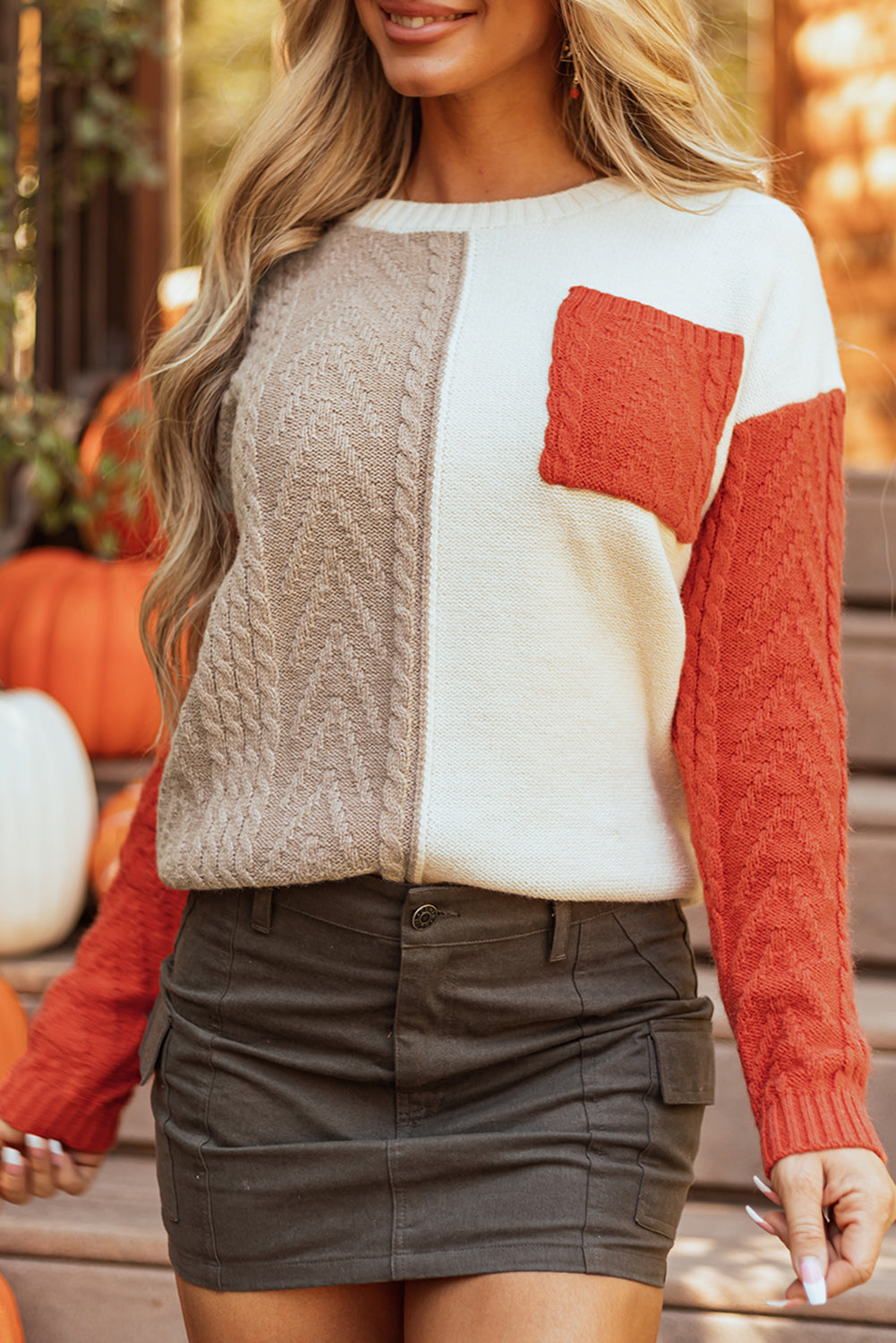 Flame Colorblock Pullover Mit Aufgesetzten Taschen Und Schultertaschen