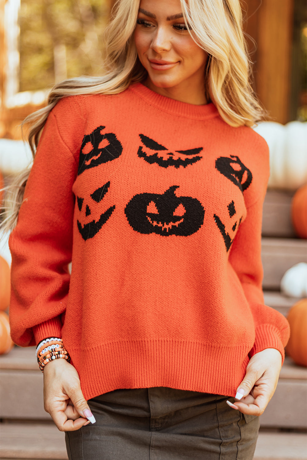 Halloween Kürbis Gesicht Muster Drop Shoulder Pullover