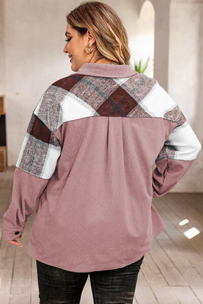 Heidi-Mode | Plus-Size Kariertes Sakko Mit Druckknopfverschluss Und Taschen
