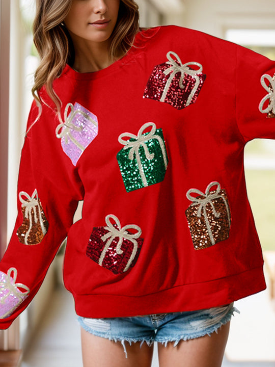 Heidi-Mode | Pailletten Geschenkbox Langarm Sweatshirt
