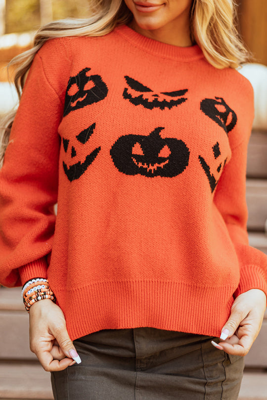 Halloween Kürbis Gesicht Muster Drop Shoulder Pullover