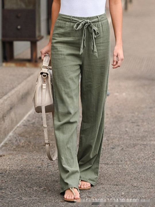Heidi-Mode | Damen Bequeme Hose aus Baumwolle und Leinen In Unifarben