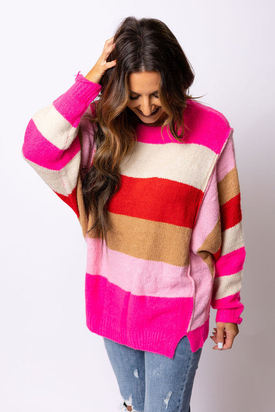 Roter Mix Horizon Stripes Pullover Mit Dolman-Ärmeln