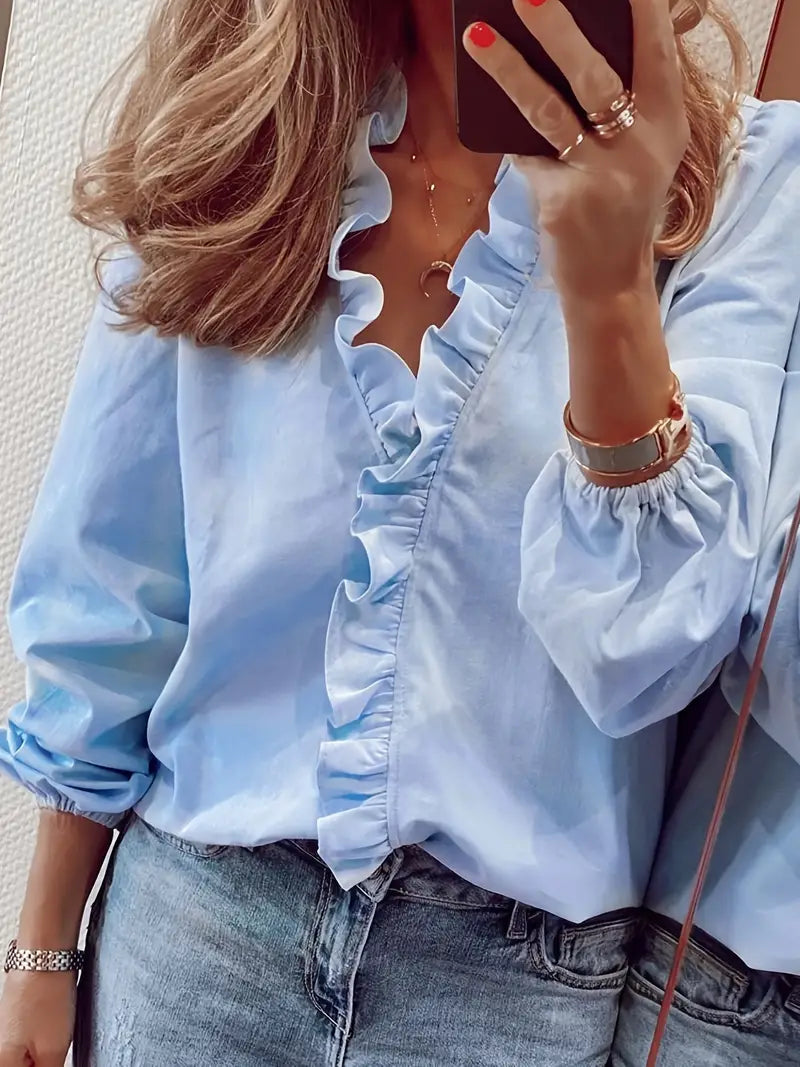 Stylische Bluse mit langen Ärmeln und V-Ausschnitt