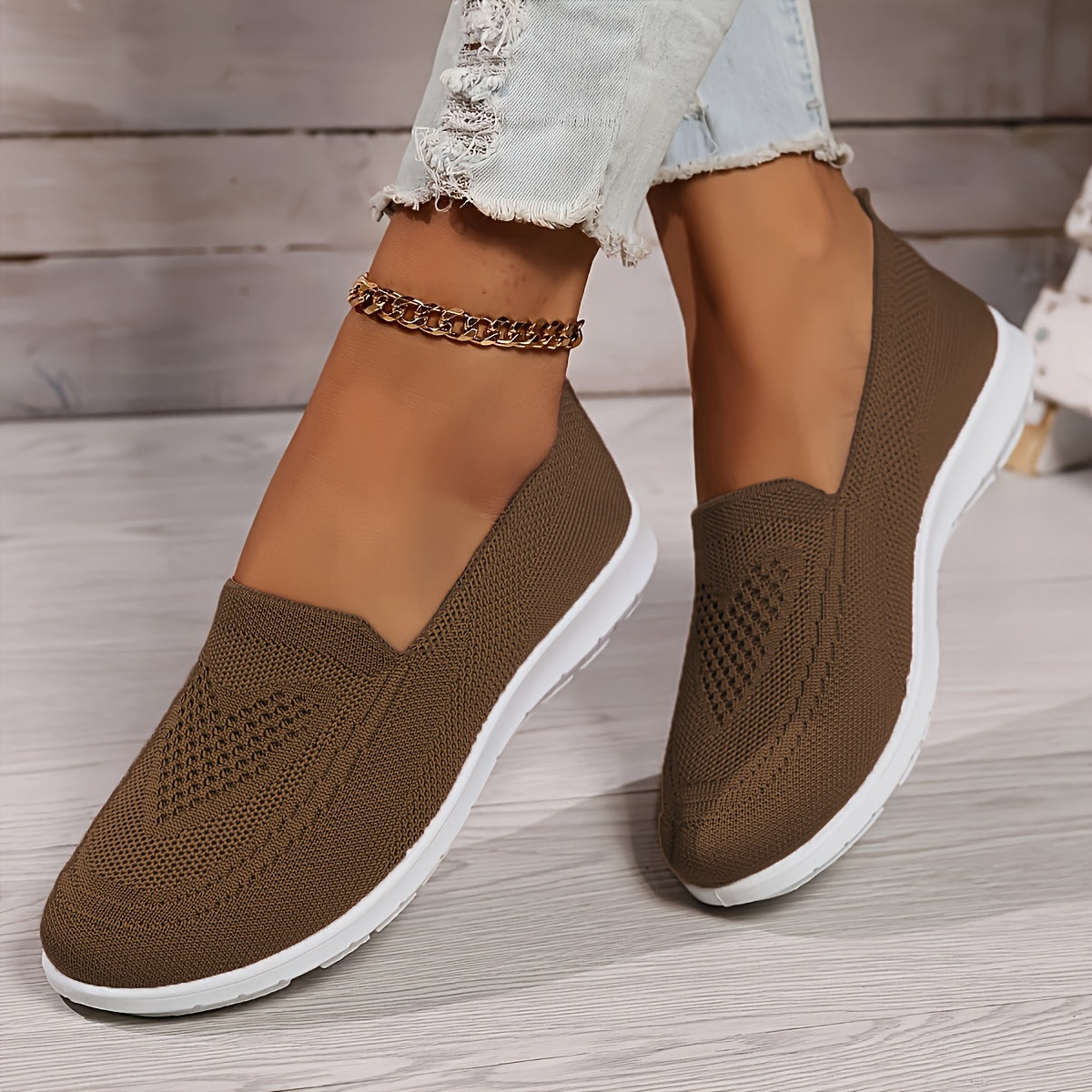 Heidi-Mode | Einfarbige Gestrickte Sneaker Für Damen