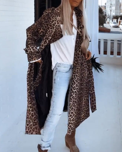Heidi-Mode | Stilvolle Lange Jacke Leopardenmuster