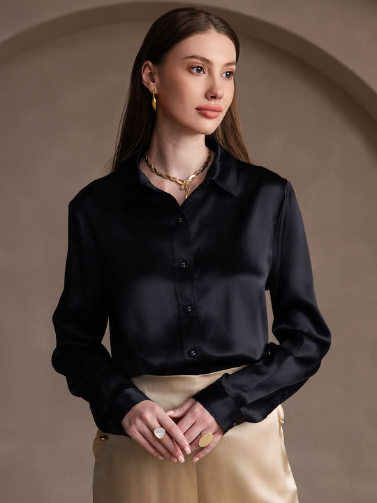 Heidi-Mode | Damen Mulberry Seide Elegant Langarmbluse
