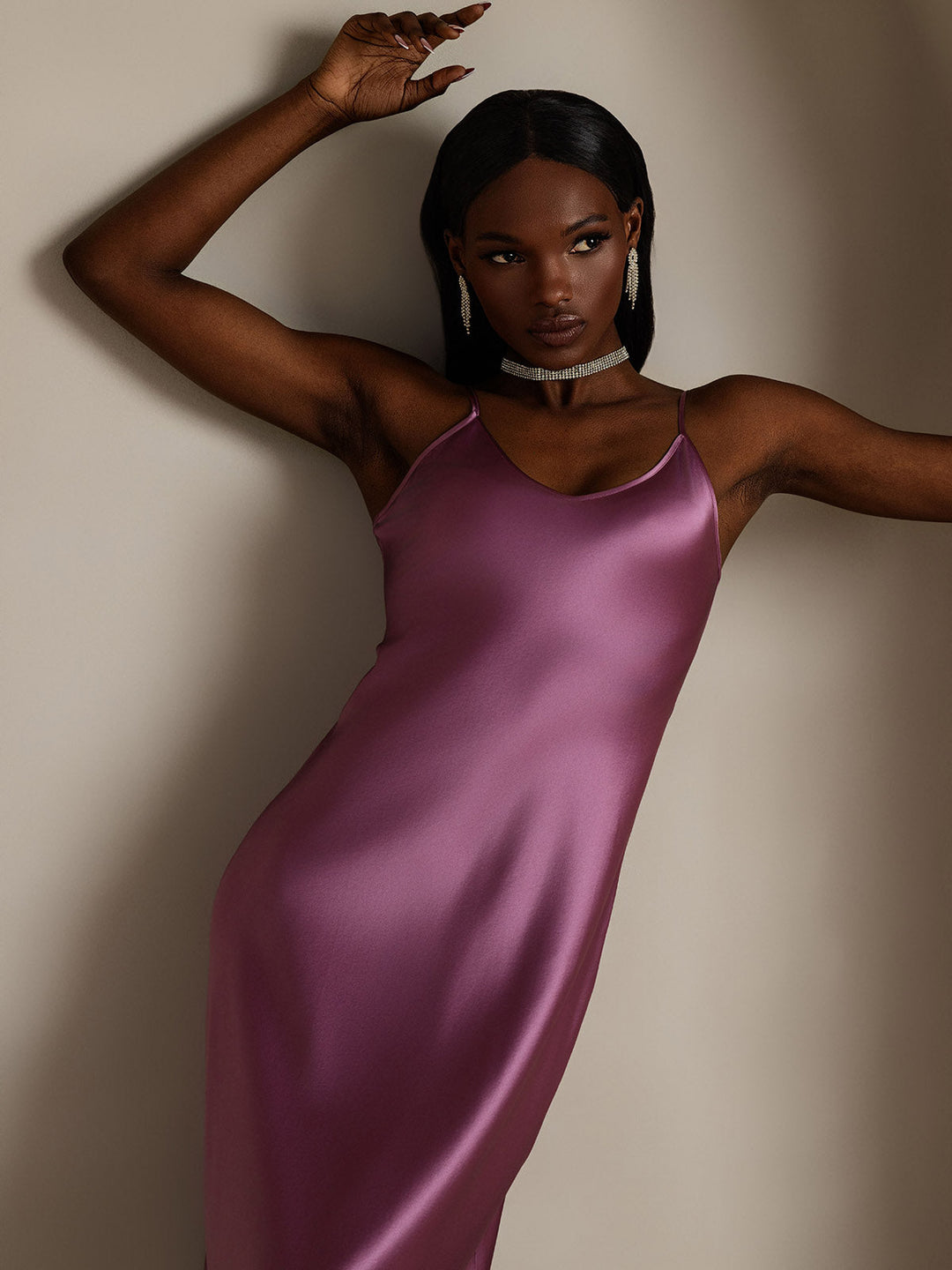 Heidi-Mode | Lange Seidenkleid mit Spaghetti-Träger