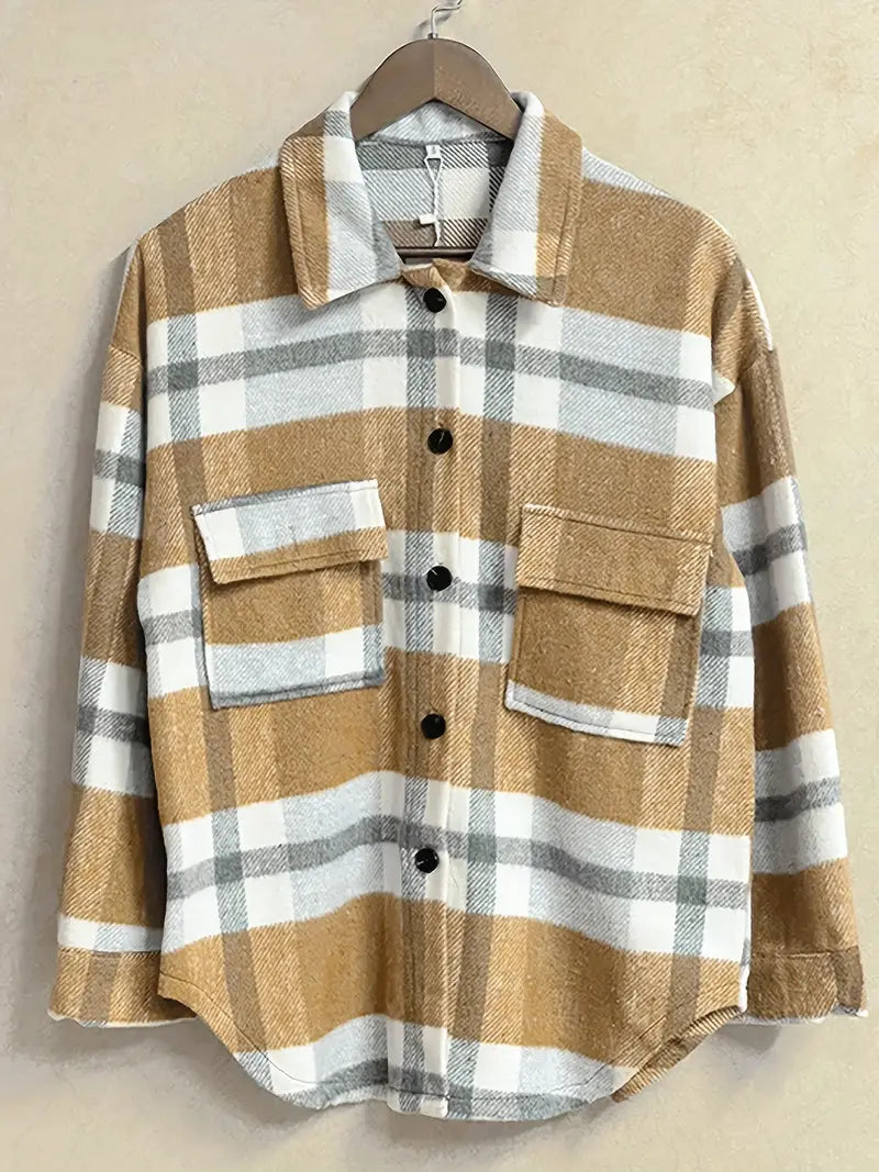 Elegante kariert Blazer mit Knöpfen und langen Ärmeln
