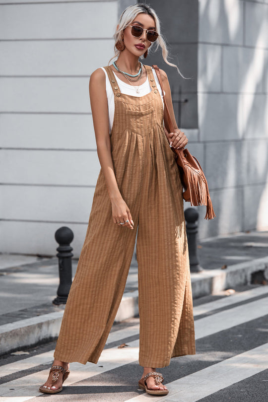 Heidi-Mode | Textured Button Width Leg Shape Overalls