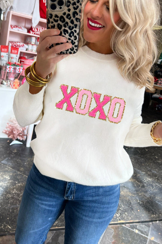 Xoxo Glitter Print Rundhalsausschnitt Casual Pullover