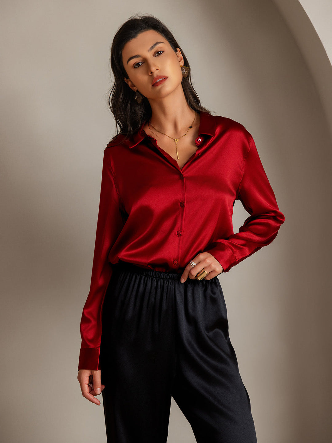 Heidi-Mode | Damen Seiden Basis Militär Revers Hemd