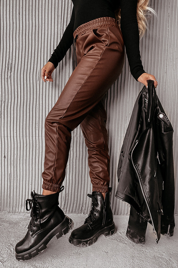 Heidi-Mode | Drasilla Faux Leder Elastischer Bund Taschen Jogger