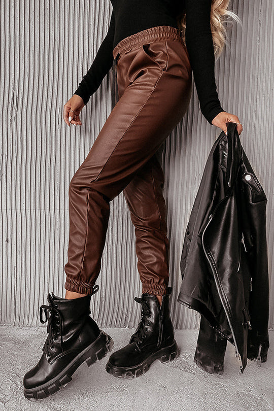 Heidi-Mode | Drasilla Faux Leder Elastischer Bund Taschen Jogger