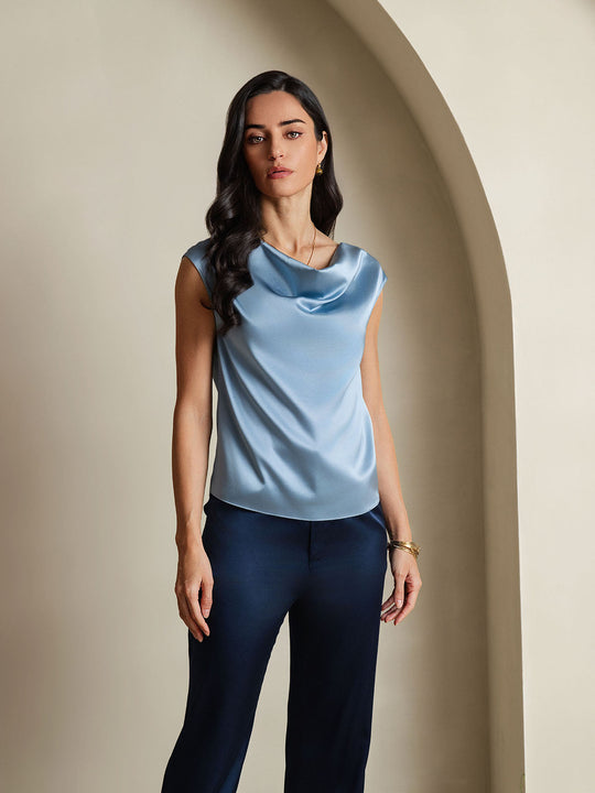 Heidi-Mode | Seiden Kappenärmel Halskragen Tanktop Bluse