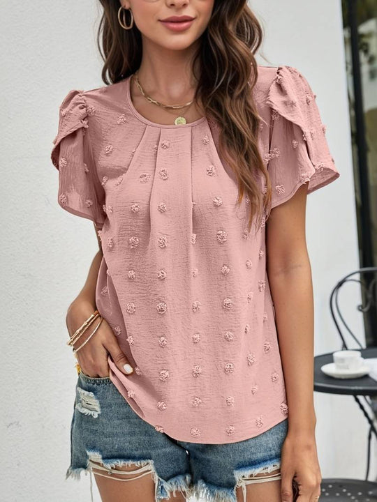 Heidi – swiss dot-bluse mit blütenblattärmeln