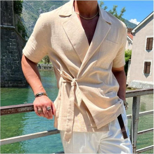 Heidi Mode | Leinen Anzug Revers Krawatte Hemd Jacke