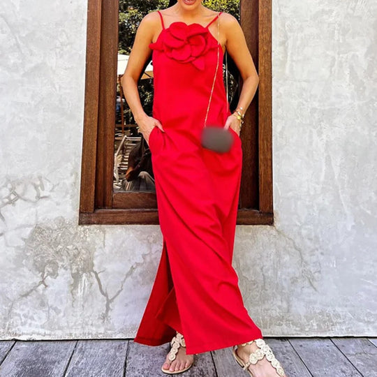 Heidi Mode | Hosenträger dreidimensionale Blume Hosenträger Baumwolle und Leinen ärmelloses Kleid