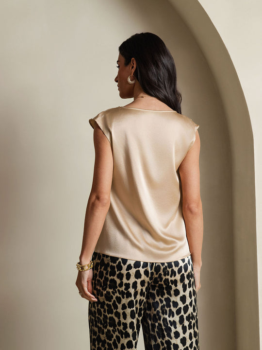 Heidi-Mode | Seiden Kappenärmel Halskragen Tanktop Bluse