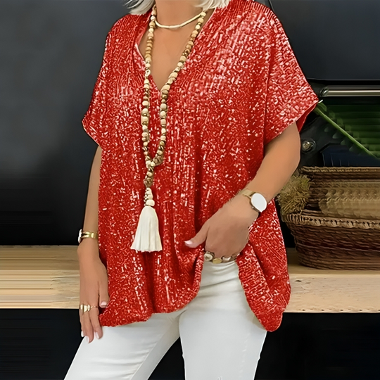 Heidi-Mode | Lockere Pailletten V-Ausschnitt Bluse