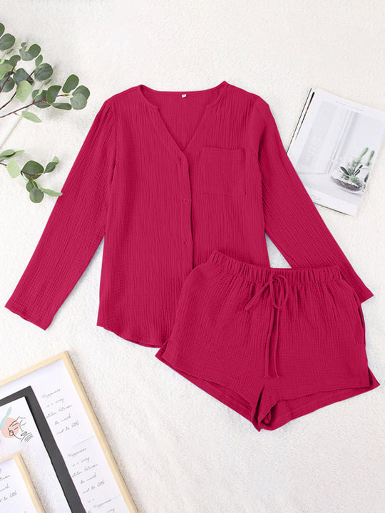Heidi-Mode | Notched Langarm-Top und Shorts-Set