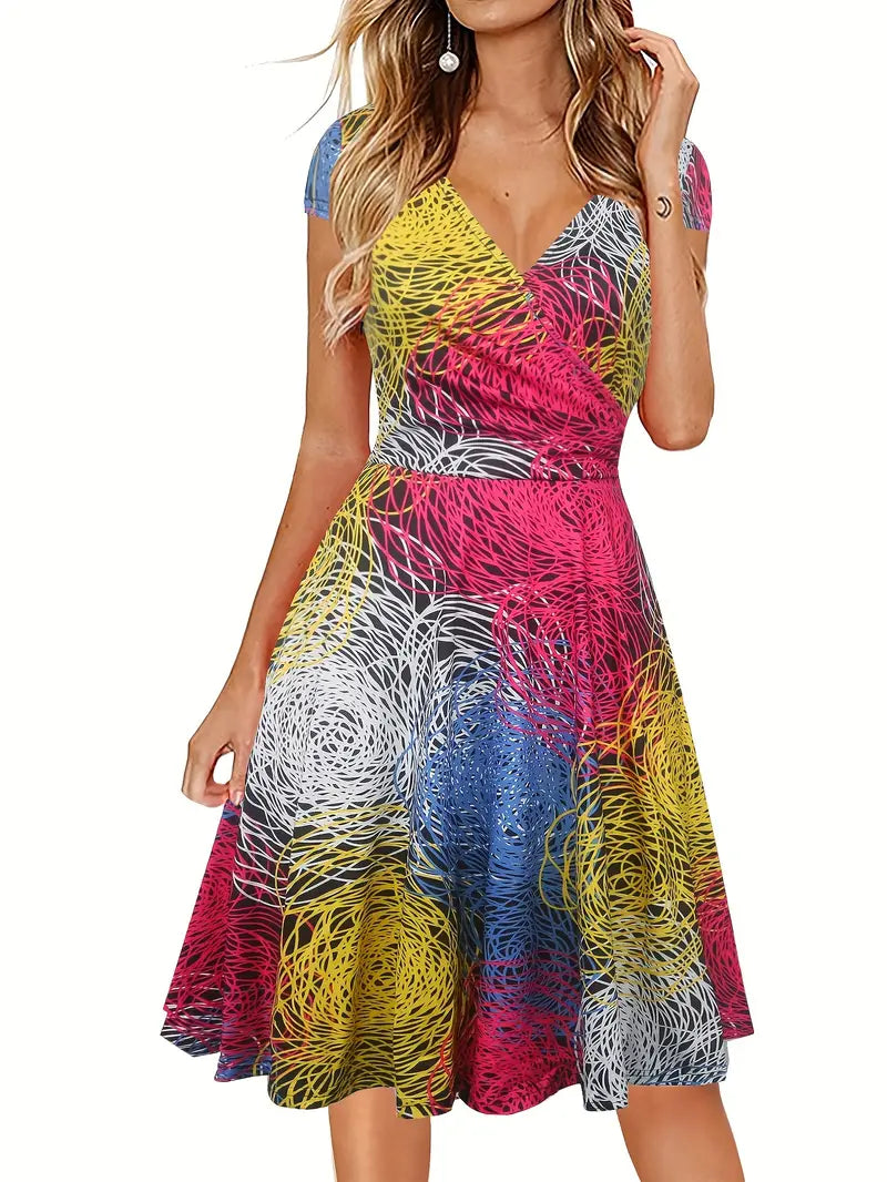 Blumen Print Kurzärmeliges Damen Kleid