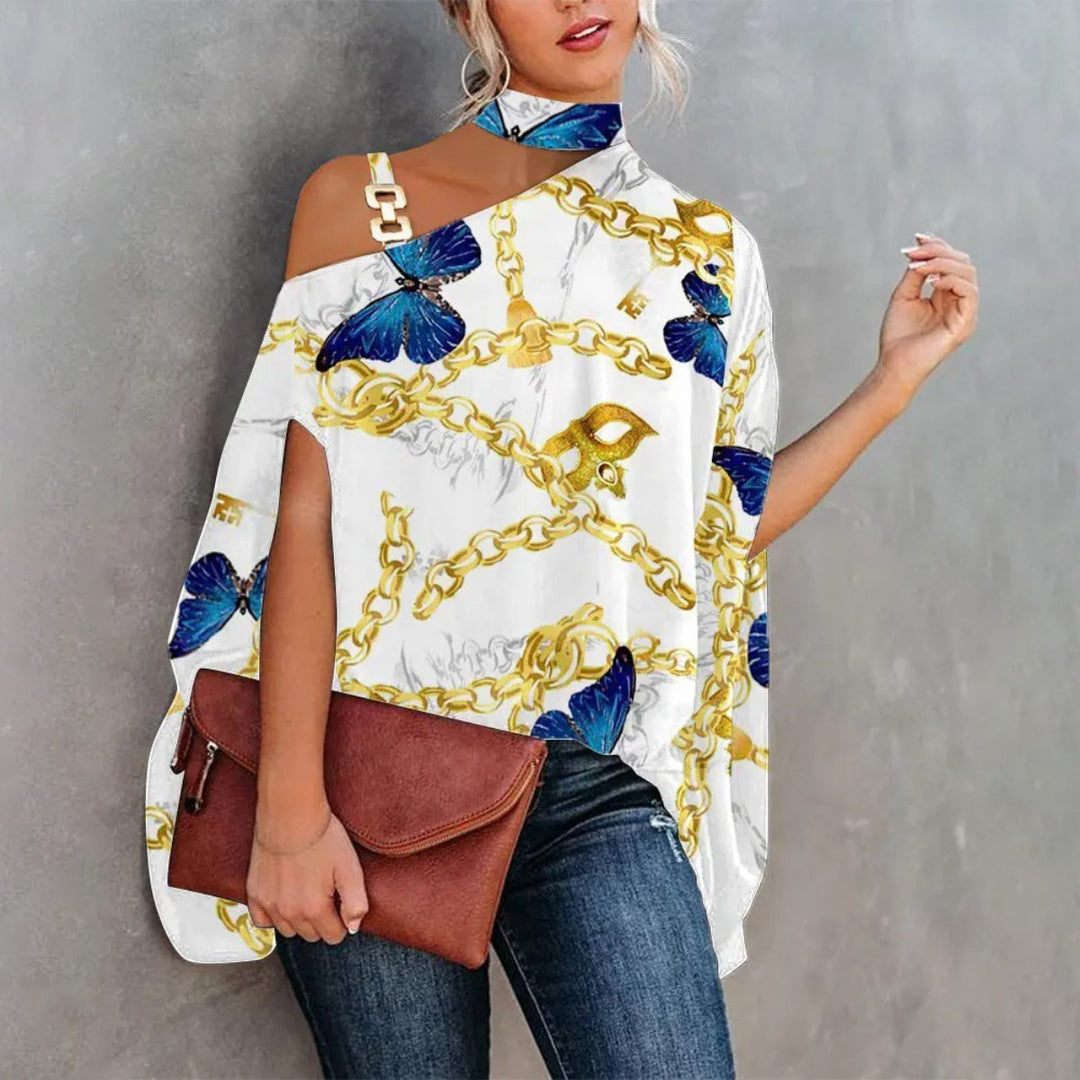 Heidi Mode | Bedrucktes Oberteil mit diagonalem Ausschnitt