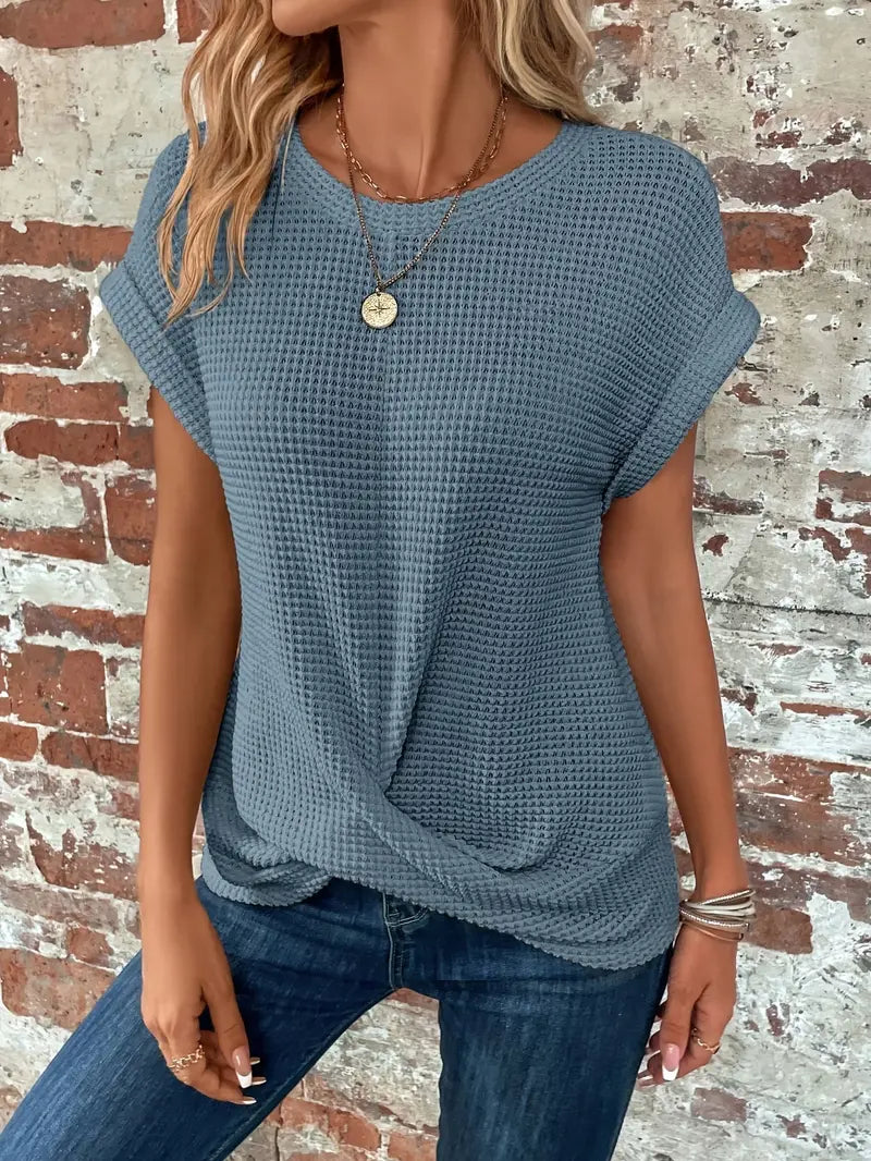 Heidi-Mode | Waflowa Strick Batwing Weiches Hellblau Top mit Gedrehtem Saum